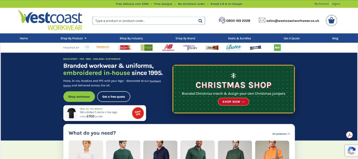 The new Westcoast Workwear website homepage